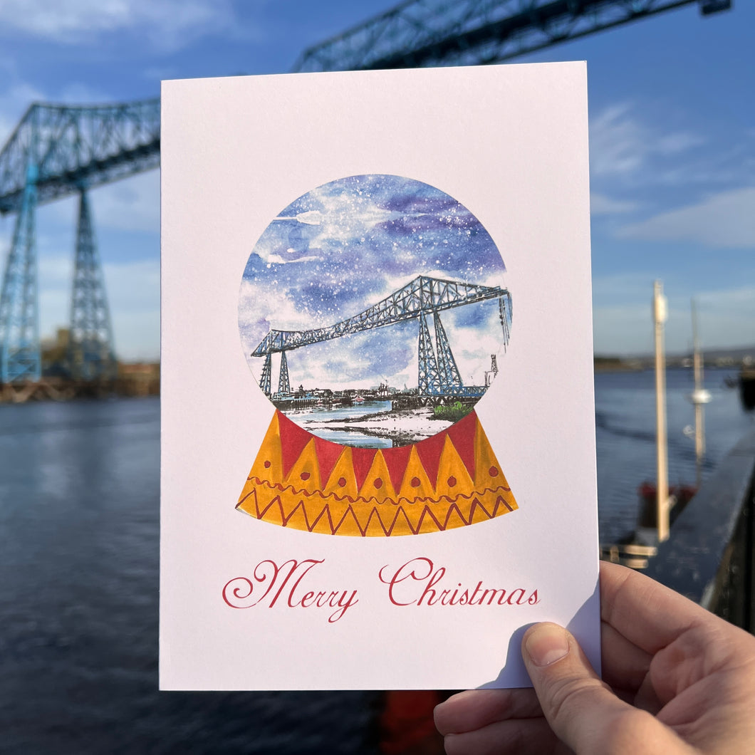 Transporter Bridge Snow Globe  - Merry Christmas Card